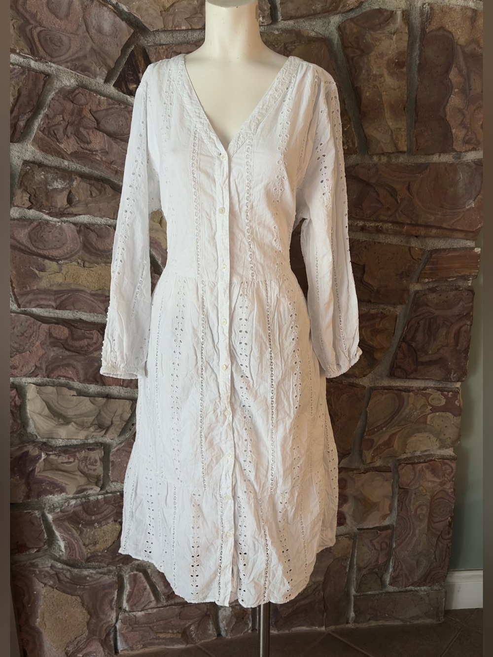 Style & Co Eyelet Maxi Graduation Dress xLWhite India Lace Button Pockets